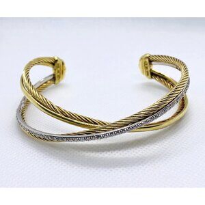 David Yurman 18K 750 Crossover Diamond Cuff Bracelet 7.5"